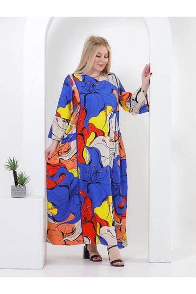 AFandina Modern cotton jalabiya with multi-colored artistic prints AW-002