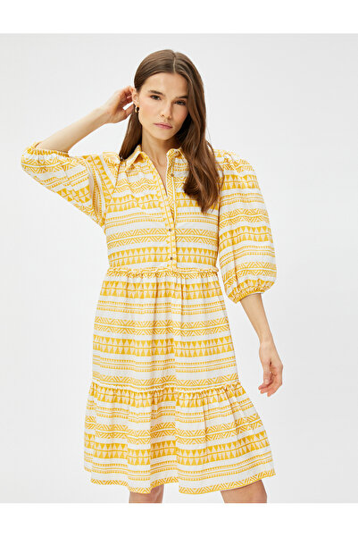 Koton Puff Sleeve Ethnic Patterned Shirt Dress
