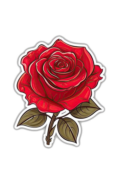 MegaSticker Red Rose Red Rose Sticker Car, Motorcycle, Helmet, Laptop, Glass Sticker 13X11 cm