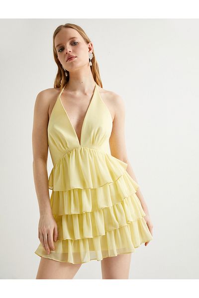 Koton Yellow Women's Ruffle Mini Party Dress