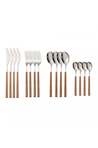 Generic YUANCHENG 16pcs Stainless Steel Imitation Wooden Handle Cutlery Set Dinnerware Clamp Western Tablew