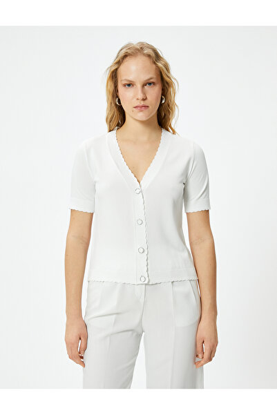 Koton White Women's V Neck Knitted Cardigan