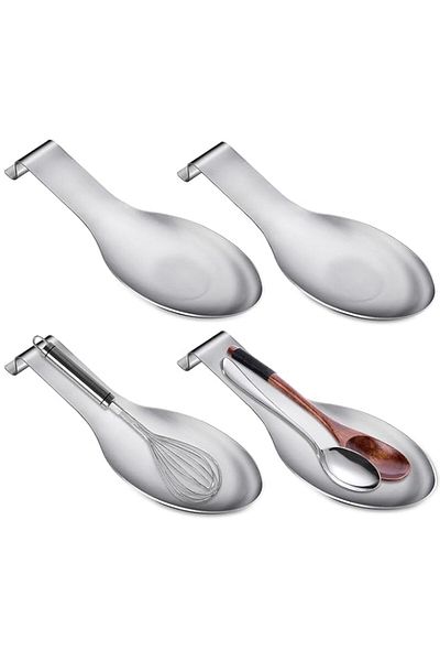Generic Supkiir Spoon Rest, 4 Pack Spoon Spatula Rest Stainless Steel for Kitchen Restaurant Home Use, Dish