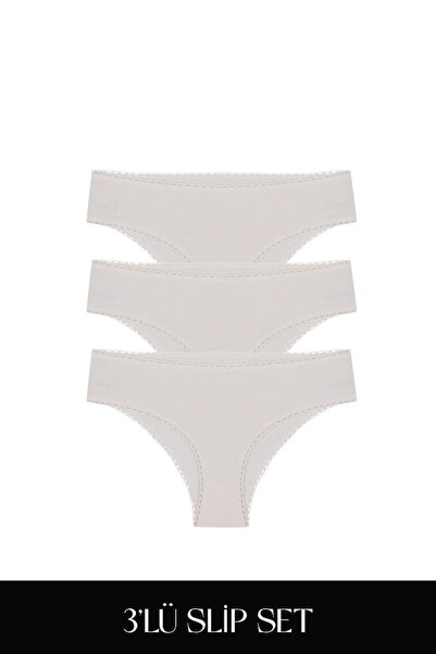 Feu De Elu Cotvie Ecru Cotton Slip Set of 3 Panties
