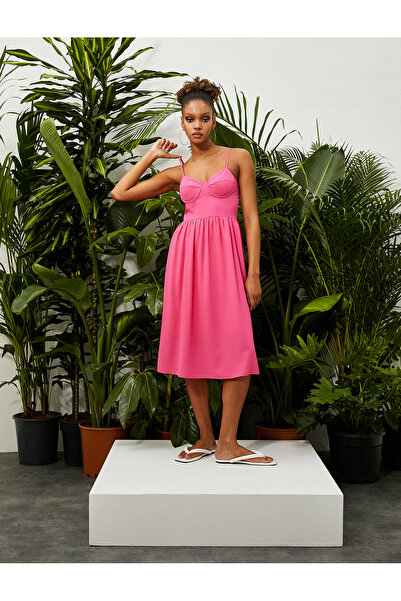 Koton Viscose Mix Underwired Textured Midi Dress