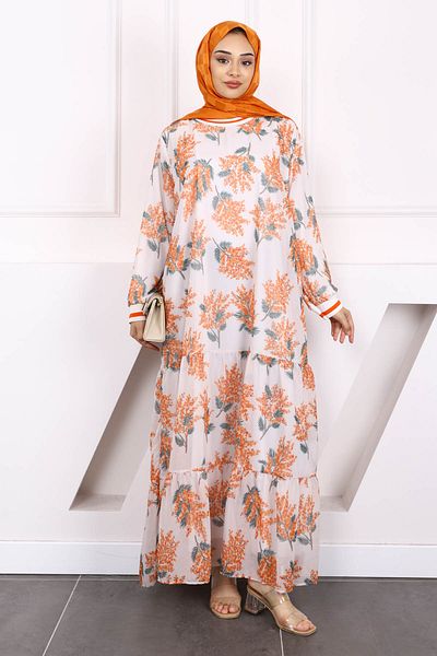 İmajButik Rochie din șifon cu model portocaliu