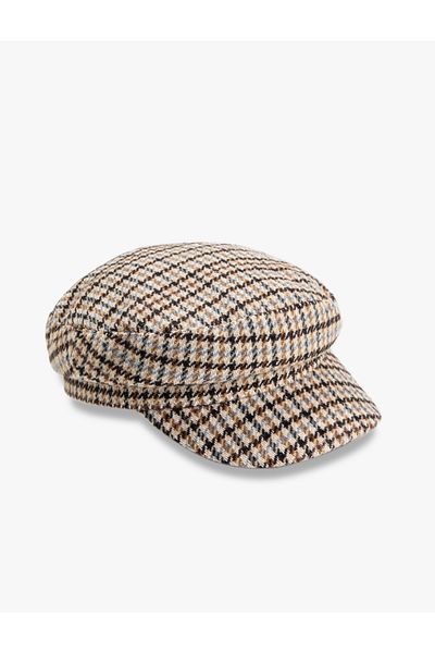 Koton Brown Women's Cap Hat Houndstooth Check