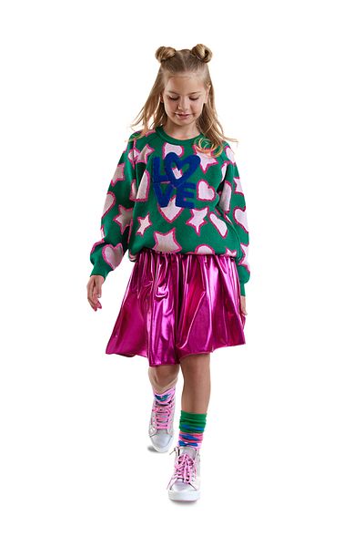 Denokids Starry Heart Girl's Green Knitwear Sweater