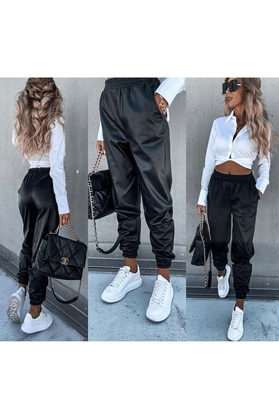 rengafashion Leather Pants with Fleece Inside and Elastic Waist and Legs