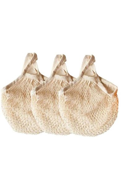 Generic Ecology Reusable Cotton Mesh Grocery Bags 5Pack Long Hand Cotton Mesh String Net Shopping Tote Bags