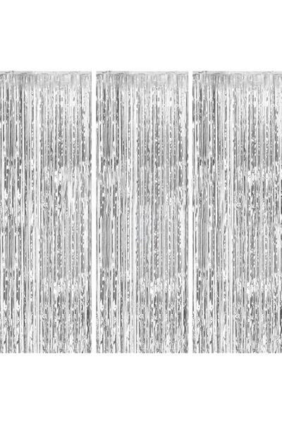 Generic FECEDY 3 Packs 3.2ft x 6.6ft Silver Metallic Tinsel Foil Fringe Curtains Photo Booth Props for Birt
