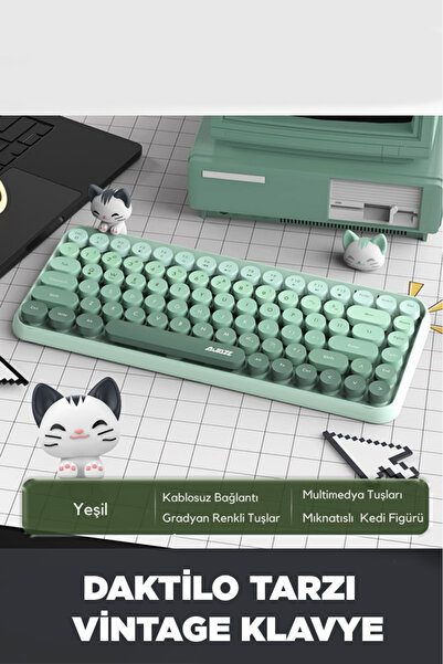 Ajazz 308I Çok Renkli Daktilo Tarzı Vintage Kablosuz Klavye