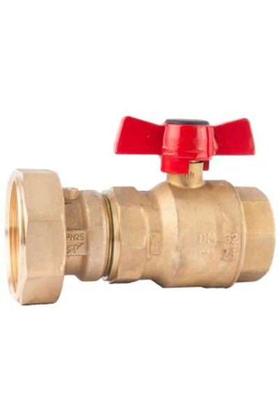 Herz Ball Valve with union for pump, FI-FI Ø 1" nr. 2, PN 16, butterfly handle