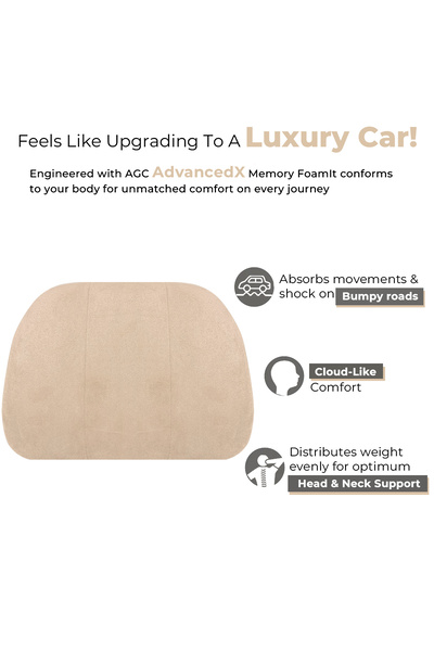 AGC Memory Foam Car Headrest Cushion for Neck and Head Support Adjustable Strap HC-1012 Beige