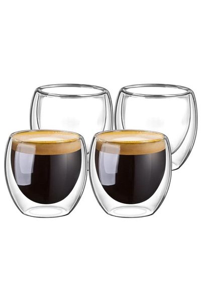 Generic DomoWin Double Walled Glasses for Espresso Coffee Turkish Tea, Espresso Coffee Cups 80 ml Set of 4