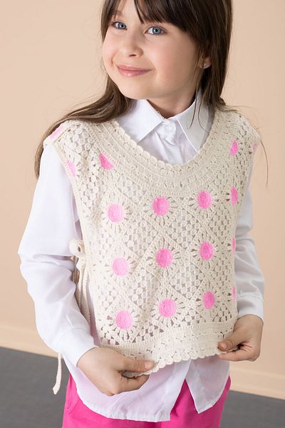 Cansın Mini Fuchsia Polka Dot Sweater and Trousers Girl's Shirt 3 Piece Set 20685