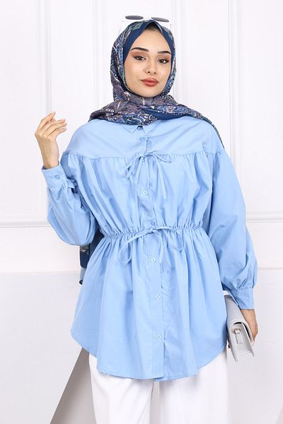 İmajButik Baby Blue Buttoned Tunic with Elastic Waist