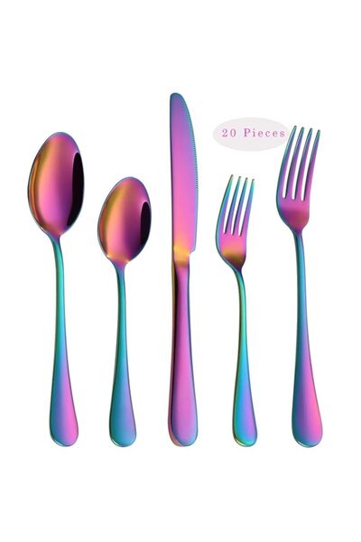 Generic VANDBAO Rainbow Flatware Cutlery Silverware Set 20 Pieces, Stainless Steel Colorful Utensils, Table