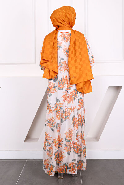 İmajButik Orange Print Chiffon Dress
