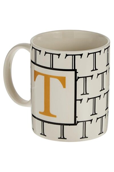 Generic كوب شاي وقهوة من الخزف مطبوع عليه حرف T ضحل، Bd-Mug-T