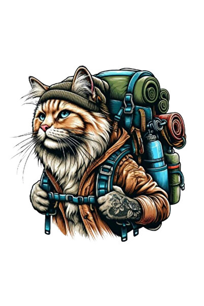 MegaSticker Dağcı Kedi Sticker Araba, Motorsiklet, Kask, Laptop, Cam Sticker ...