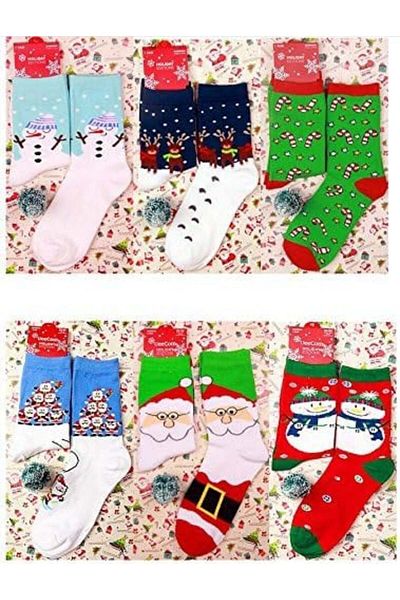 Veewon Set of 6 pairs of Christmas socks for women, cotton, multicolor