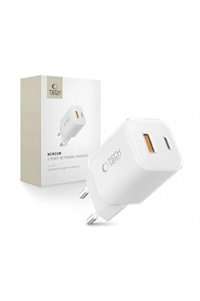 Tech-Protect Încărcător de rețea NCM33W, 33W, 3A, USB-A și USB-C, alb