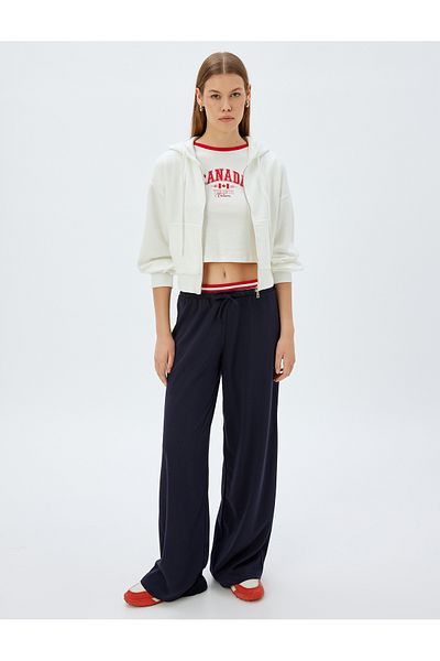 Koton Beige Women's Crop Hooded Sweatshirt