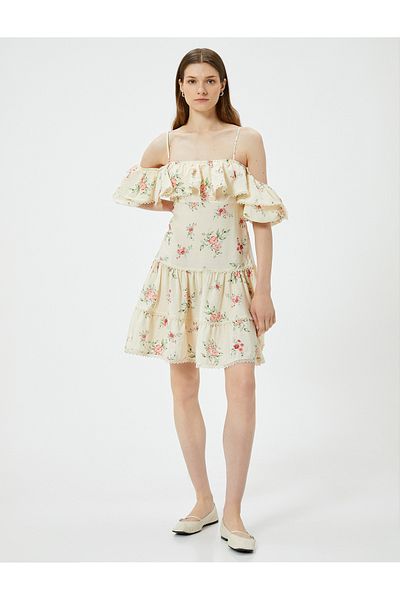 Koton Pink Women's Off Shoulder Floral Dress