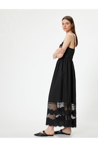 Koton Black Women's Strappy Brode Maxi Dress