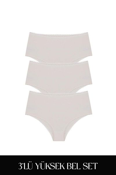Feu De Elu Cotvie Ecru Cotton High Waist Set of 3 Panties