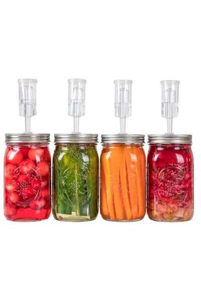 Generic JILLMO Fermentation Kit for Wide Mouth Jars - 4 Airlocks, 4 Silicone Grommets, 4 Stainless Steel Wi