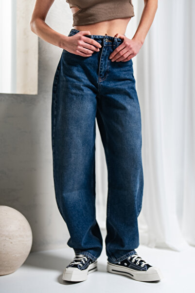 Denim Republic Women's Navy Blue Wide Balloon Jeans High Waist