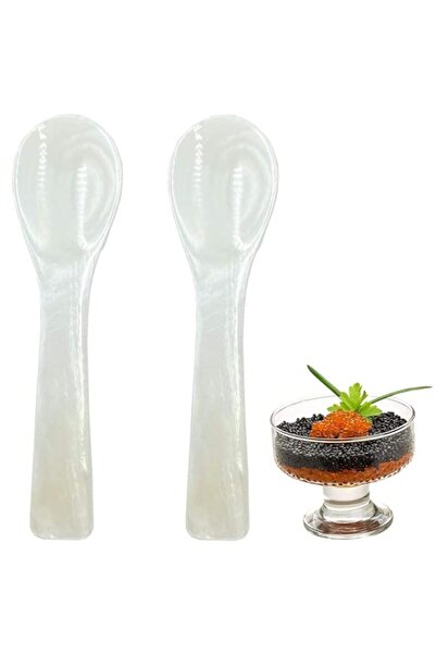 Generic Excefore Caviar Spoons Set, 2 Pieces Ice Cream Scoops, White Mother of Pearl Caviar Spoon with Roun