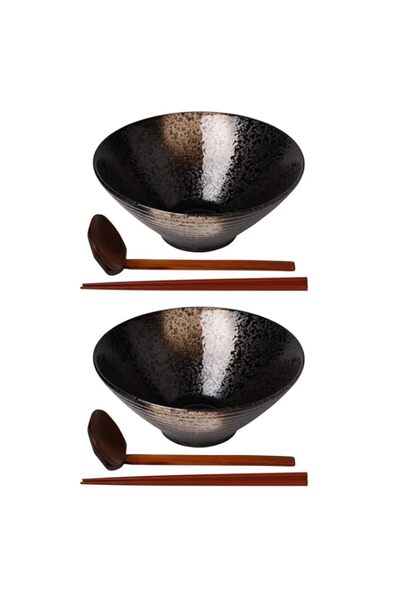 Generic Kanwone Ceramic Japanese Ramen Bowl Set, Noodle Soup Bowls - 37 Ounce, with Matching Spoons and Cho