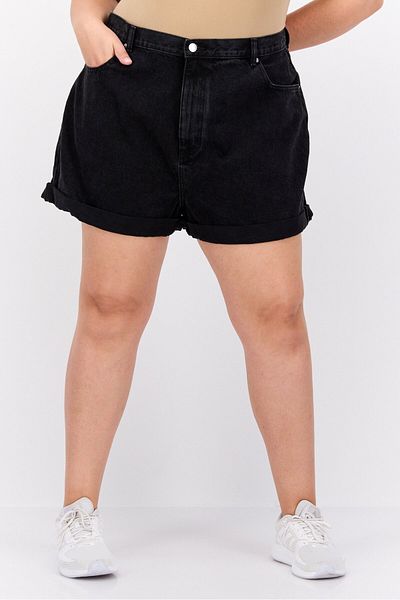 Asos Design Women Curve Washed Denim Shorts, Black