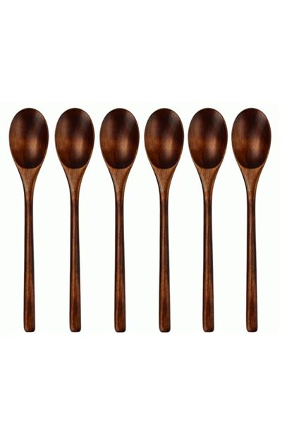 Generic AOOSY Spoons, Wooden Spoons for Eating, 6 Pieces Japanese Natural Plant Ellipse Wooden Ladle Spoon
