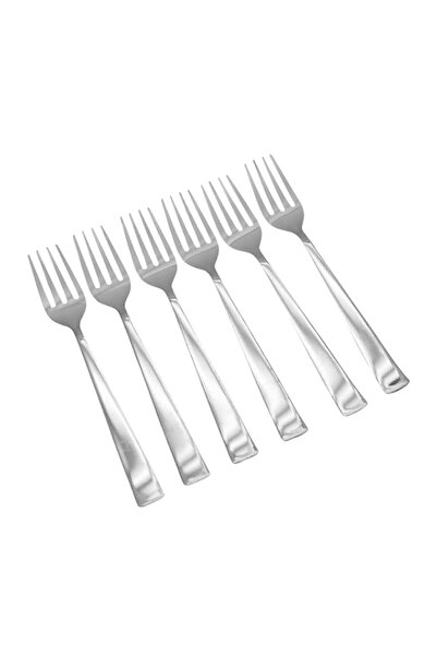 Generic شوكة حلوى راج رك - عبوة من 6 قطع، رمادية اللون، مصنوعة من الفولاذ الم...