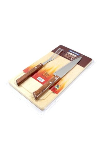 Generic Tramontina Churrasco 3-Pieces Barbecue Carving Set with Stainless Steel Blades and Natural Wood Han