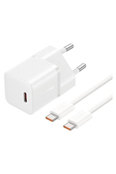 Baseus Încărcător de rețea P10110900213-01, 1x USB-C, Încărcare rapidă 20 W, GaN, Alb + Cablu USB-C 1 m