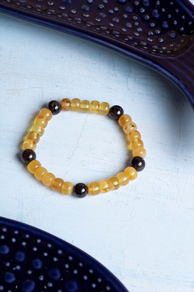 DENİZ Certified Amber and Obsidian Natural Stone Bracelet