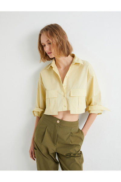 Koton Yellow Women's Buttoned Crop Shirt