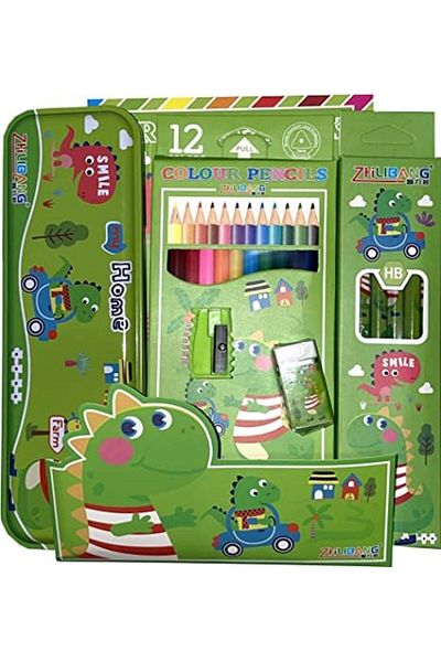 Generic DOLTRI - Set of 6 Pieces, Colorful Set of 12 Colours along with Drawing Book, Eraser, Sharpener, Geo