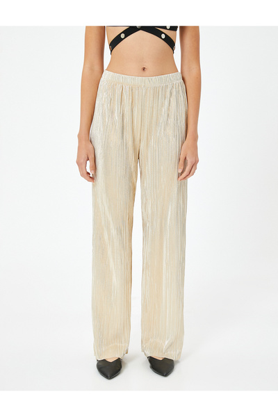 Koton Gold-colored Women's Pleated Palazzo Trousers