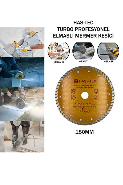 HAS-TEC 180 mm Turbo Profesyonel Elmaslı Mermer Kesici | Seramik, Porselen, M...