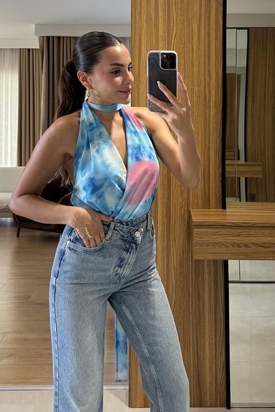 My Blog Blue Berde Backless Blouse - 107208