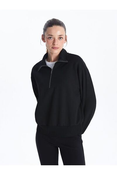 LC Waikiki Lcwaikiki Classic Black Stand Collar Oversize Women's Sweatshirt