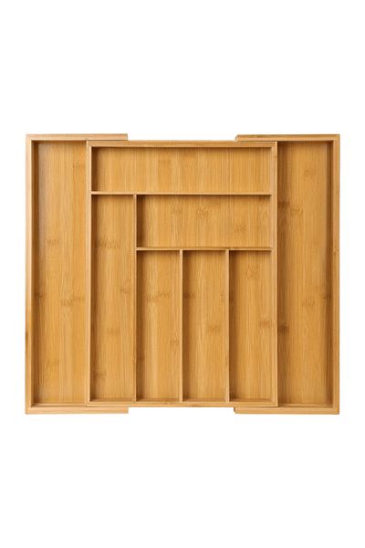 Elindor Bamboo Cutlery and Kitchen Utensil Organizer, Adjustable Tray, 43 cm