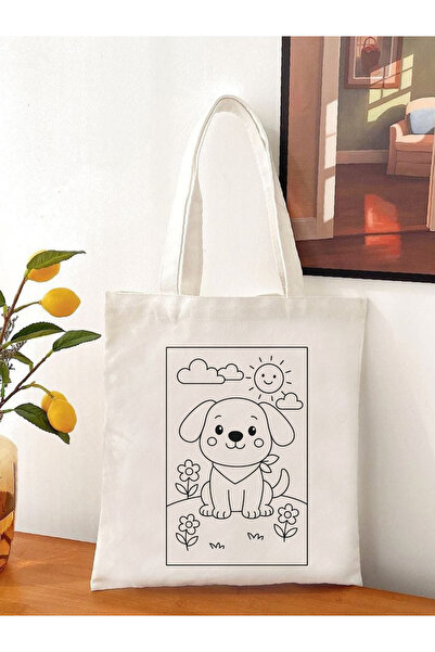 Cemira Köpekli Boyama Çantası Hobi 35*40 Cm Ham Bez Çanta Boyama Anaokulu Çocuk Etkinlik Boyama