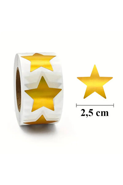 hdcw 500 ADET 2.5cm RULO YAPIŞKANLI ALTIN YILDIZ DESENLİ STICKER ETİKET HEDİYE PAKETLEME